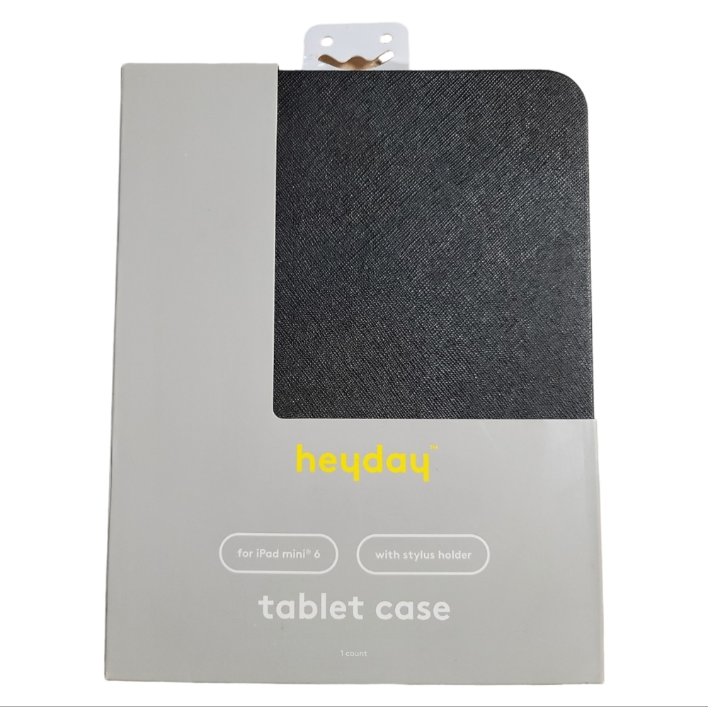 heyday Apple iPad Mini for 6", Stylus  Holder Black Saffiano Faux Tablet Case